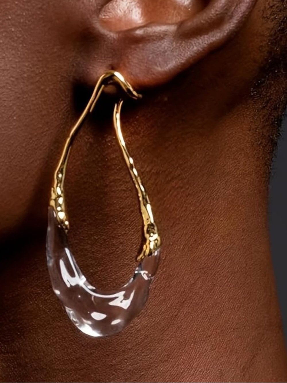Sculptural Gold & Crystal Teardrop Earrings